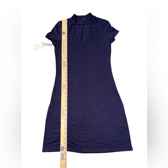 Aritzia Wilfred Free Navy Short Sleeve Chocker Neck Jersey Dondoe Dress Size M - Picture 5 of 10